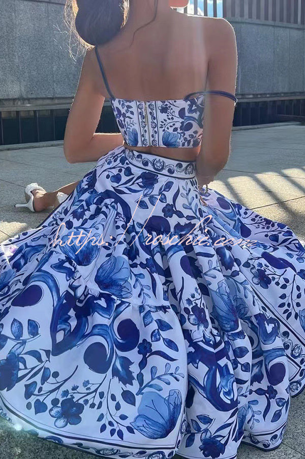 Printed Tank Top & Calf-Length Skirt Two-Piece Set