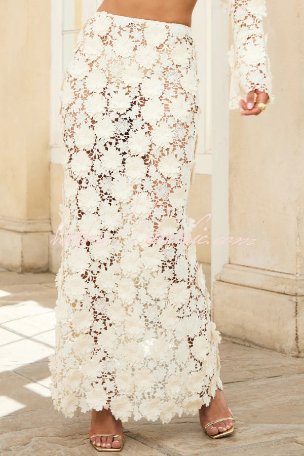Lace Long Sleeve Backless Top & Fishtail Maxi Skirt Set
