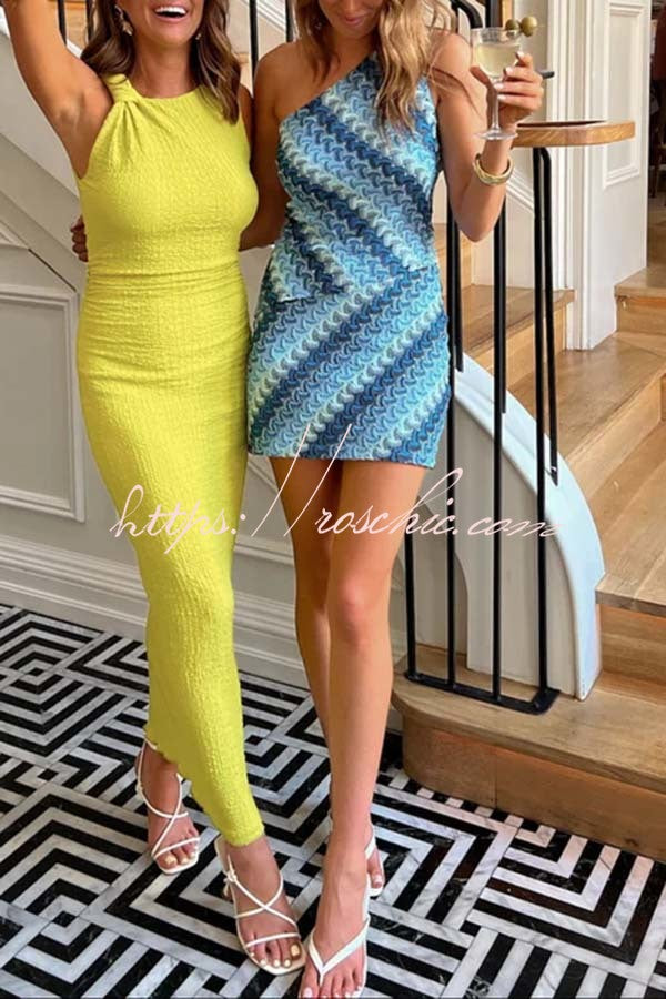 Wave Print One Shoulder Top & Mini Skirt Set