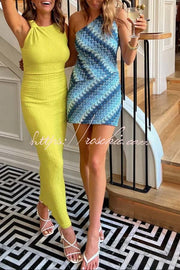 Wave Print One Shoulder Top & Mini Skirt Set