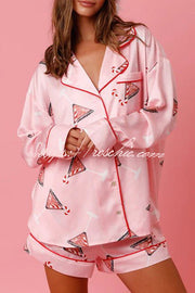 New Year's Eve Martini Print Pajama Shorts Set