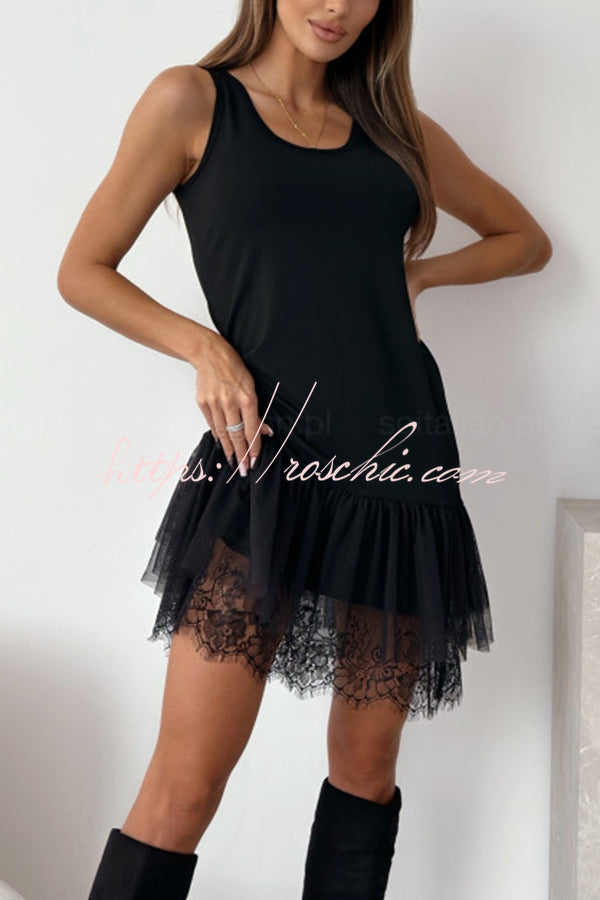 Tulle Lace Tiered Hem Sleeveless Mini Dress