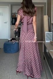 Satin High Neck Short Sleeve Top and High Rise Maxi Skirt Set