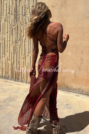 Printed Cowl Neck Lace-Back Midi Dress – Loose Fit