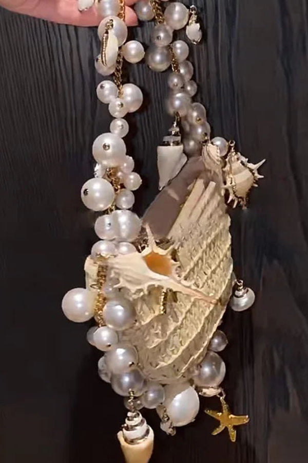 Pearl Conch Shell Half-Moon Bag with Chain Strap