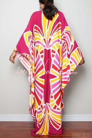 Printed Batwing Sleeve Loose Maxi Dress for Vacation