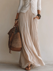 Lace Trim Cream Maxi Skirt Set | Two-Piece Beach Outfit