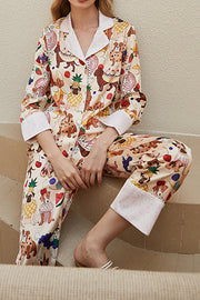 Dog Print Long Sleeve Two-Piece Lounge Set