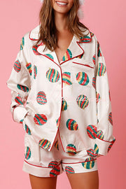Christmas Printed Pajama Shorts Set with Pockets