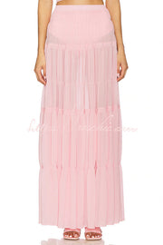 Chiffon Layered A-Line Maxi Skirt with Elastic Waist