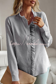 Chemise boutonnée à manches longues pour femmes, haut ample et décontracté