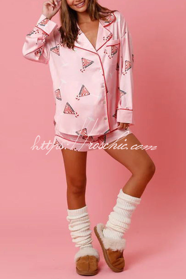 Ensemble pyjama short imprimé de Noël avec poches