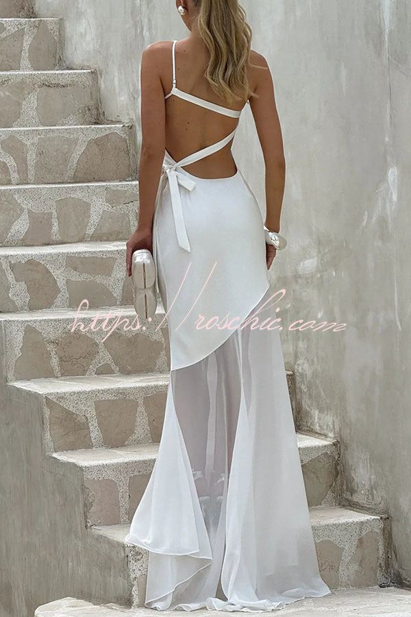Satin One-Shoulder Maxi Dress with Chiffon Fishtail Hem