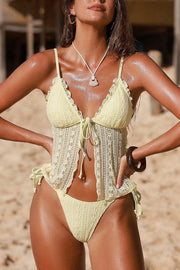 Lace Backless Two-Piece Bikini Set – V-Neck Swimsuit