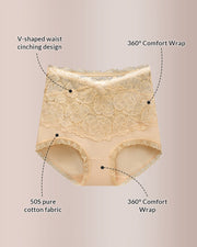 High-Waisted Tummy Control Lace Panties in Pure Cotton