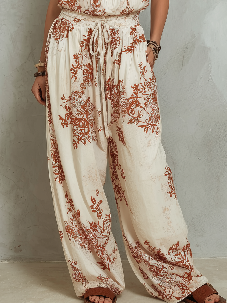 Printed Wide-Leg Pant Suit – Lightweight Two-Piece Set