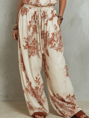 Printed Wide-Leg Pant Suit – Lightweight Two-Piece Set