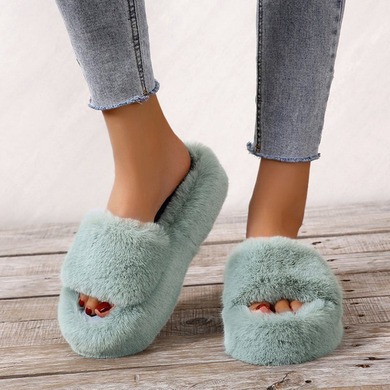Pantoufles en peluche à semelle épaisse pour femmes – Chaussures de maison coupe ample