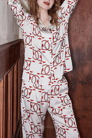 Printed Long Sleeve Two-Piece Lounge Set with D-Ring Detail