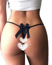 Eyelash Lace Floral Bow Thong Panties – Sheer Strappy