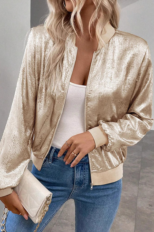 Women's Loose-Fit Long Sleeve Zip-Up Casual Jacket