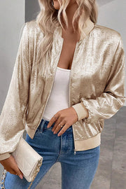 Women's Loose-Fit Long Sleeve Zip-Up Casual Jacket