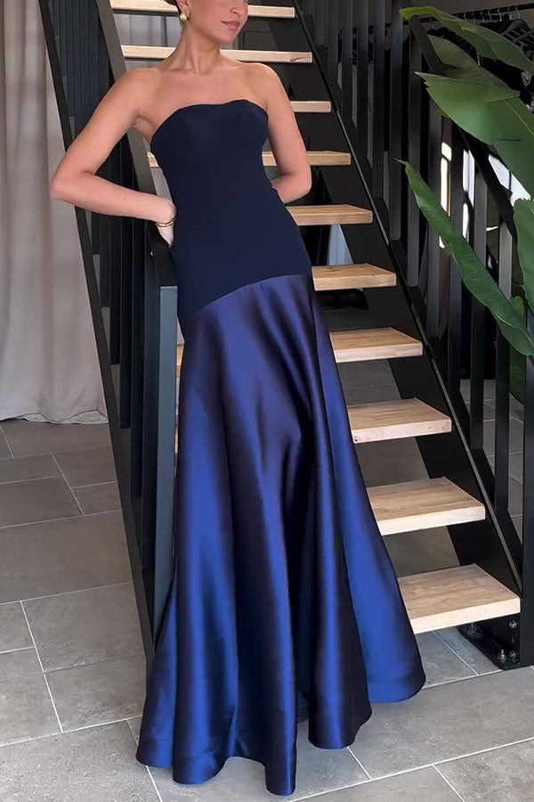 Satin Strapless Flare Maxi Dress – Party Gown