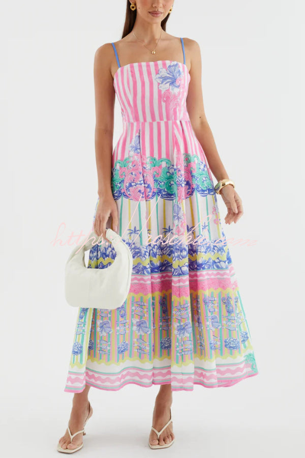 Printed Spaghetti Strap Square Neck Maxi Dress