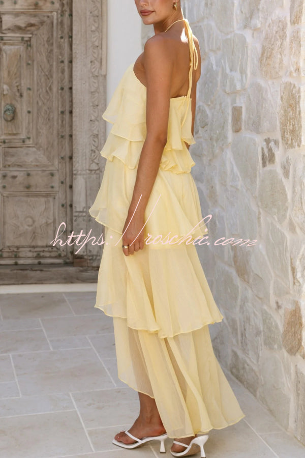 Chiffon Halter Neck Ruffle Maxi Dress – Loose Fit