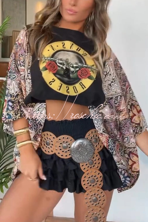 Ethnic Print Batwing Sleeve Loose Top | One Size