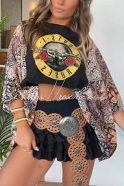 Ethnic Print Batwing Sleeve Loose Top | One Size