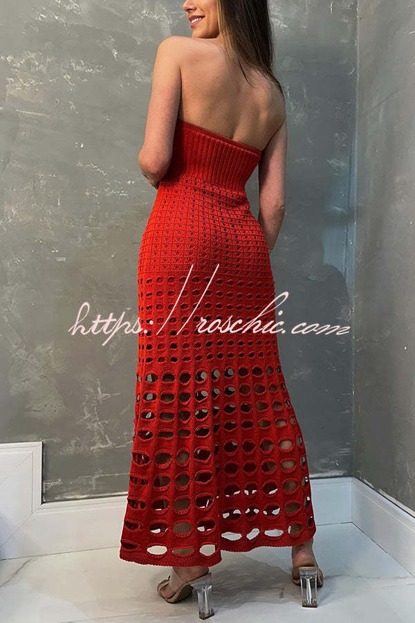 Rustic Patchwork Off Shoulder Knit Maxi Dress – Loose Fit