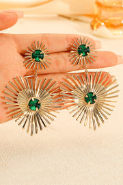 Emerald Rhinestone Line Earrings in Gold-Plated Metal