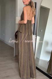 Striped Linen Blend Halter Top & Wide Leg Pants Set