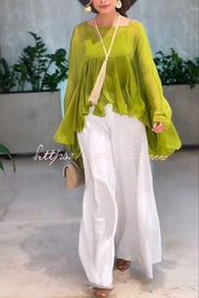Chiffon Ruffle Batwing Top & Loose Pants Set – Vacation