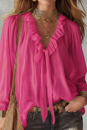 Women's Long Sleeve V-Neck Loose Shirt Top