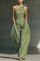 One-Shoulder Sleeveless Wide-Leg Jumpsuit with Pockets