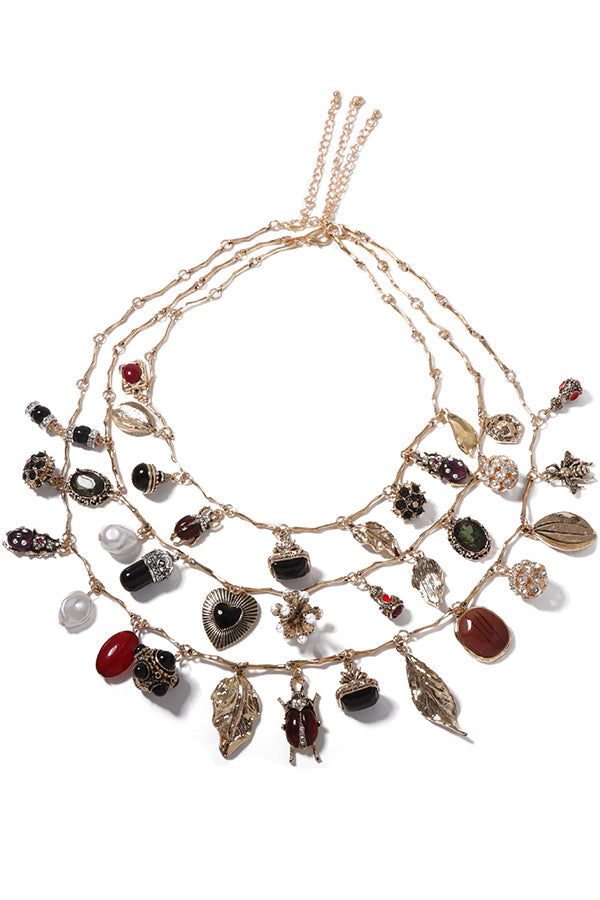 Vintage Layered Geometric Zircon Pendant Necklace