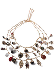 Vintage Layered Geometric Zircon Pendant Necklace