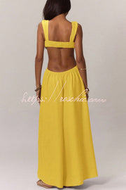 Women's Wide-Leg Jumpsuit – Square Neck Sleeveless Loose Fit