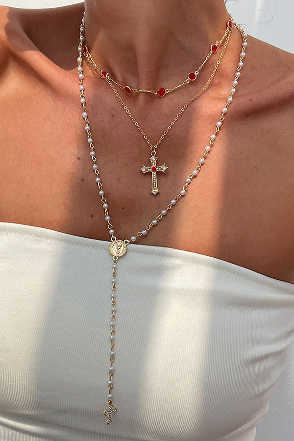 Diamond Cross Multi-Layer Necklace – Elegant Stacked Look