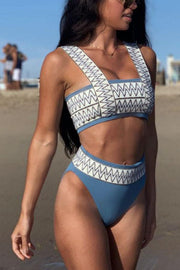 Ethnic Embroidery Bikini Set with Square Neck