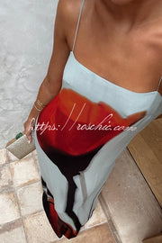 Abstract Tulip Print Maxi Dress – Square Neck Vacation Slip