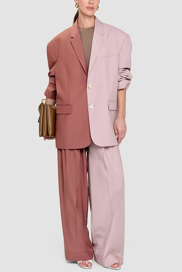Two-Tone Oversized Blazer and Wide-Leg Pants Set