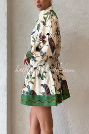 Printed Balloon Sleeve Mini Dress – Loose Fit Casual