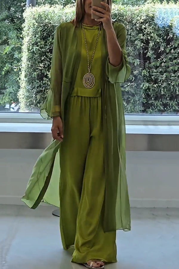 Women's 3-Piece Cardigan, Top & Wide Leg Pants Set