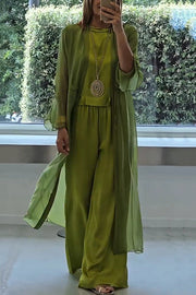 Women's 3-Piece Cardigan, Top & Wide Leg Pants Set