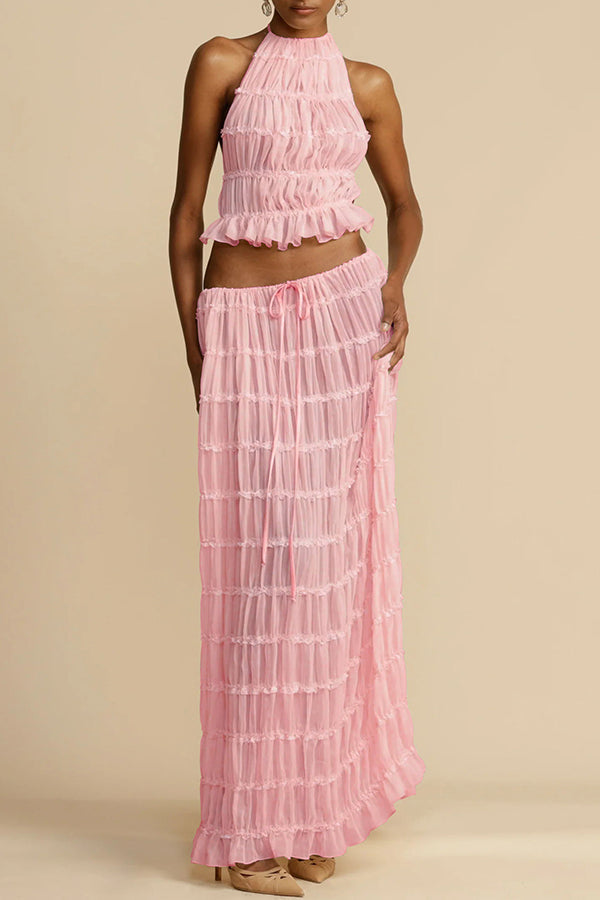 Pleated Tiered Maxi Skirt with Drawstring Waist | Vacation Wear