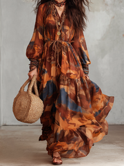 Bohemian Abstract Print Maxi Dress in Sunset Tones