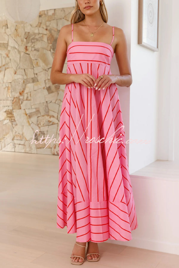 Striped Spaghetti Strap Pleated Maxi Dress – Vacation Style